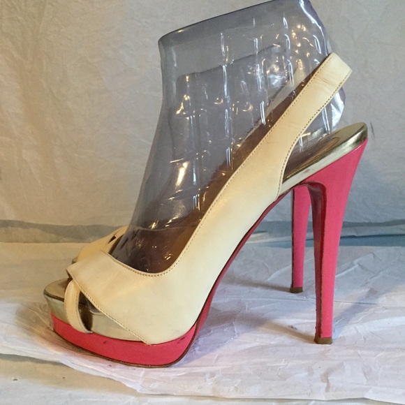 CHRISTIAN LOUBOUTIN BEIGE/PINK PLATFORMS SZ-37.5 - Picture 2 of 8